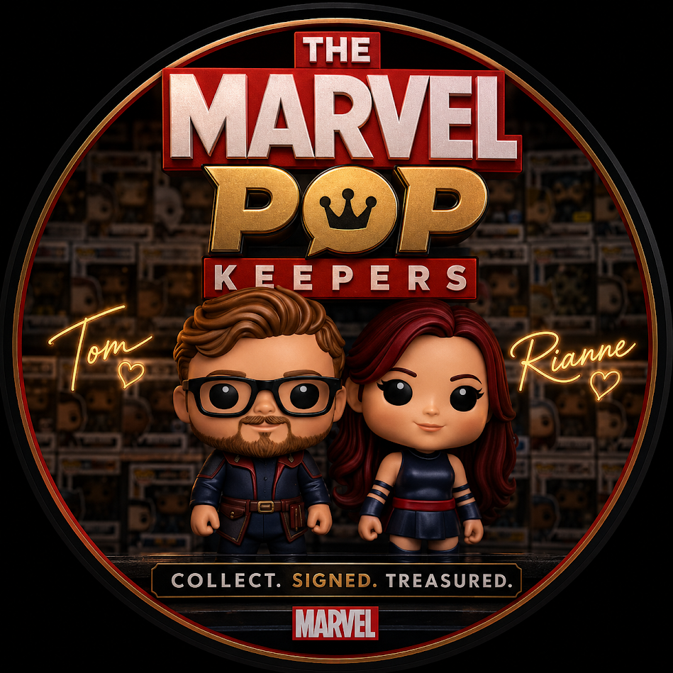 The Marvel Pop Keepers — Tom en Rianne, logo met twee Funko Pop-figuren